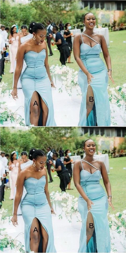 Mismatched Blue Mermaid Side Slit Popular Cheap Long Wedding Party Bridesmaid Dresses Online,CP53