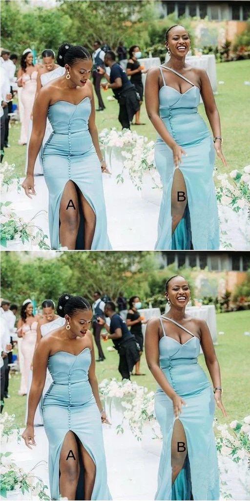 Mismatched Blue Mermaid Side Slit Popular Cheap Long Wedding Party Bri – CheerProm