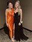 Sexy Black Sweetheart Sleeveless Sequin Side Slit Maxi Long Party Prom Dresses, Evening Gowns, FM350