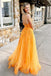 Charming Orange A-Line V Neck Spaghetti Straps Applique Long Party Prom Dresses,Evening Gowns,FM54