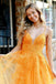 Charming Orange A-Line V Neck Spaghetti Straps Applique Long Party Prom Dresses,Evening Gowns,FM54