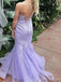 Elegant Purple Mermaid Spaghetti Straps Sleeveless Lace Maxi Long Party Prom Dresses, Evening Gowns, FM351