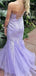 Elegant Purple Mermaid Spaghetti Straps Sleeveless Lace Maxi Long Party Prom Dresses, Evening Gowns, FM351