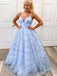 Elegant Baby Blue&nbsp;A-Line Spaghetti Strap Lace Popular Maxi Long Evening Gowns, Formal, Birthday Party, FM487