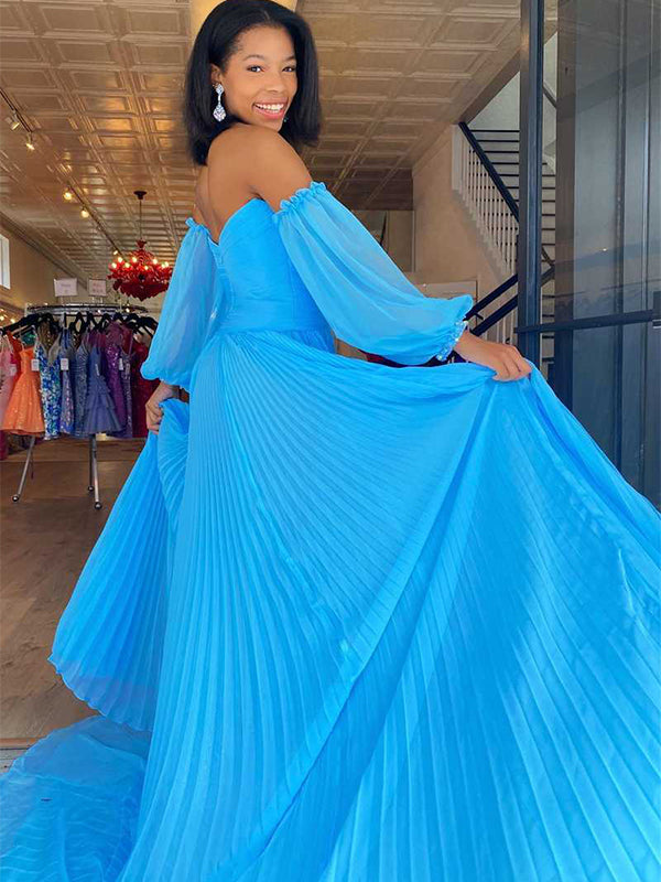 Gorgeous Blue A-Line Sweetheart Side Slit Popular Maxi Long Evening Gowns, Formal Evening Gowns, Birthday Party, FM413