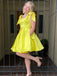 Cute Lime Green Ball Gown Square Short Sleeve Pleats Popular Short Homecoming Prom Dress, CPH267