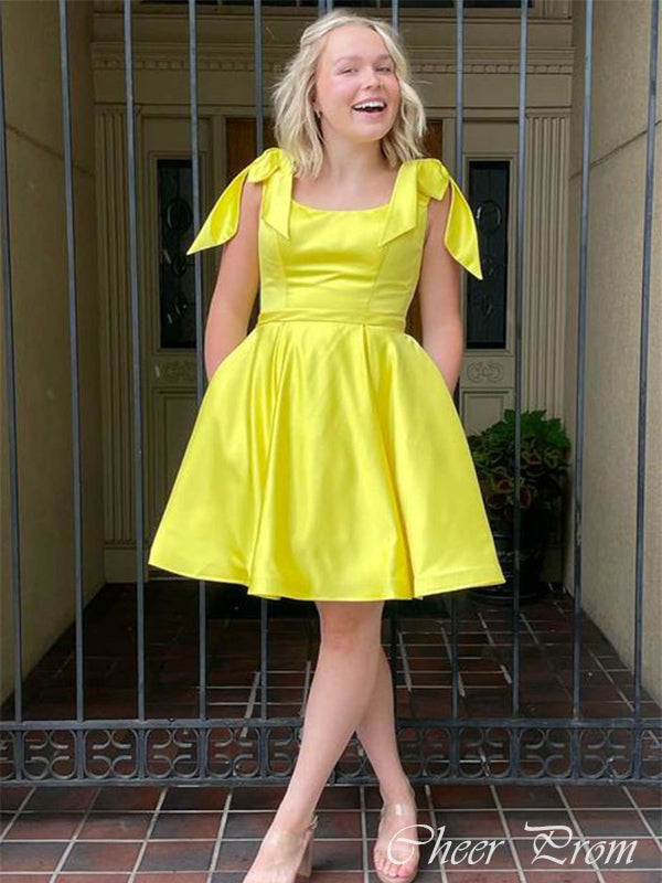 Cute Lime Green Ball Gown Square Short Sleeve Pleats Popular Short Homecoming Prom Dress, CPH267