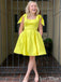 Cute Lime Green Ball Gown Square Short Sleeve Pleats Popular Short Homecoming Prom Dress, CPH267