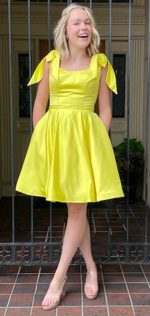 Cute Lime Green Ball Gown Square Short Sleeve Pleats Popular Short Homecoming Prom Dress, CPH267