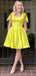 Cute Lime Green Ball Gown Square Short Sleeve Pleats Popular Short Homecoming Prom Dress, CPH267