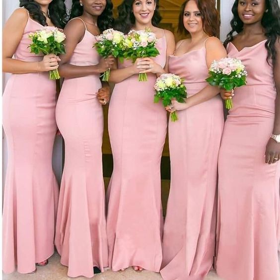 Pink Mermaid Spaghetti Straps Popular Cheap Long Wedding Party Bridesmaid Dresses Online,CP56