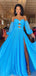 Gorgeous Blue A-Line Sweetheart Side Slit Popular Maxi Long Evening Gowns, Formal Evening Gowns, Birthday Party, FM413