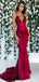 Sexy Burgundy Mermaid V Neck Spaghetti Straps Applique Long Maxi Party Prom Dresses,Evening Gowns,FM56