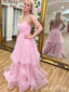 Sexy Pink A-Line Spaghetti Strap Pleats Popular Maxi Long Evening Gowns, Formal, Birthday Party, FM491