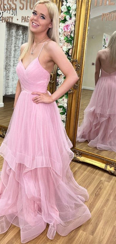 Sexy Pink&nbsp;A-Line Spaghetti Strap Pleats Popular Maxi Long Evening Gowns, Formal, Birthday Party, FM491