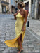 Sexy Yellow Mermaid Halter Strap Side Slit Popular Maxi&nbsp;Long Evening Gowns, Formal, Birthday Party, FM492