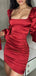 Sexy Red Mermaid Square Long Sleeve Pleats Short Sleeve Pleats Popular Short Homecoming Prom Dress, CPH271