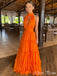 Gorgeous Orange A-Line Halter Strap Popular Maxi Long Evening Gowns, Formal, Birthday Party, FM495