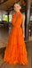 Gorgeous Orange A-Line Halter Strap Popular Maxi Long Evening Gowns, Formal, Birthday Party, FM495