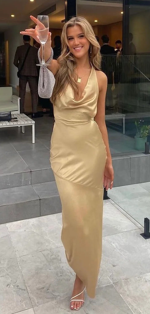 Sexy Golden Mermaid Cowl Popular Maxi Long Evening Gowns, Formal, Birthday Party, FM493