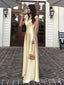 Elegant Yellow A-Line V-Neck Popular Maxi Long Evening Gowns, Formal Evening Gowns, Birthday Party, FM414