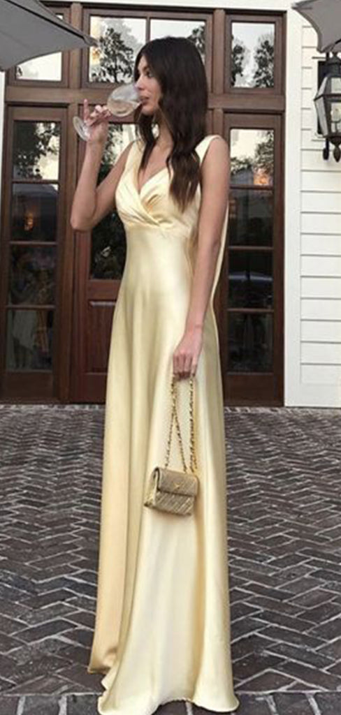 Elegant Yellow A-Line V-Neck Popular Maxi&nbsp;Long Evening Gowns, Formal Evening Gowns, Birthday Party, FM414