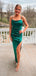 Simple Green Mermaid Spaghetti Straps Sleeveless Side Slit Maxi Long Party Prom Dresses, Evening Gowns, FM352