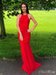 Sexy Red Mermaid Halter Sleeveless Maxi Long Party Prom Dresses,Evening Gowns,FM57