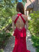 Classy Red Mermaid Halter Side Slit Beading Maxi Long Party Prom Dresses,Evening Gowns,FM58