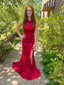 Classy Red Mermaid Halter Side Slit Beading Maxi Long Party Prom Dresses,Evening Gowns,FM58