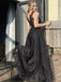 Elegant Black A-Line V-Neck sleeveless Popular Maxi Long Evening Gowns, Formal Evening Gowns, Birthday Party, FM416