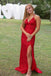 Sparkly Red Mermaid V Neck Side Slit Sequin Long Party Prom Dresses,Evening Gowns,FM59