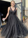 Elegant Black A-Line V-Neck sleeveless Popular Maxi Long Evening Gowns, Formal Evening Gowns, Birthday Party, FM416