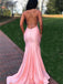 Popular Pink Mermaid Spaghetti Strap Backless Criss-Cross Long Dress with Trailing,Evening Gowns, Formal Evening Gowns, FM380