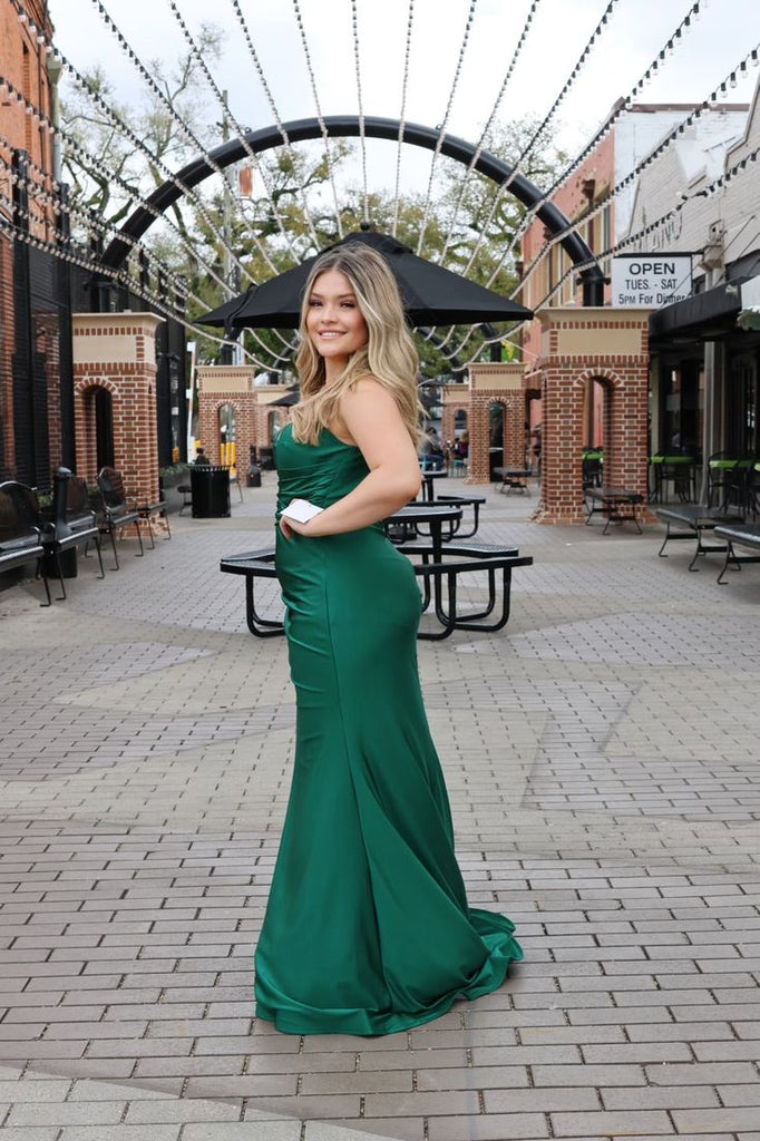 Sexy Emerald Mermaid Spaghetti Straps V Neck Side Slit Maxi Long Party Prom Dresses,Evening Gowns,FM61