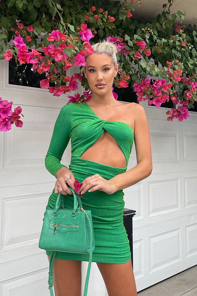 Unique Green One Shoulder Sequin Popular Short Homecoming Prom Dress, CPH230