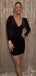 Elegant Black V-Neck Long Sleeve Popular Short Homecoming Prom Dress, CPH239