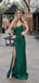 Sexy Emerald Mermaid Spaghetti Straps V Neck Side Slit Maxi Long Party Prom Dresses,Evening Gowns,FM61