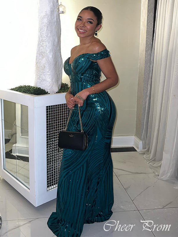 Sexy Green Mermaid Off-Shoulder Popular Maxi Long Party Prom Dresses,Evening Dress Online, FM500