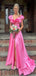 Floral Pink A-Line V Neck Side Slit Ruffle Maxi Long Party Prom Dresses,Evening Gowns,FM64