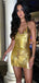 Gorgeous Golden Tight Cowl Sleeveless Short Sleeve Popular Short Homecoming Prom Dress, CPH277