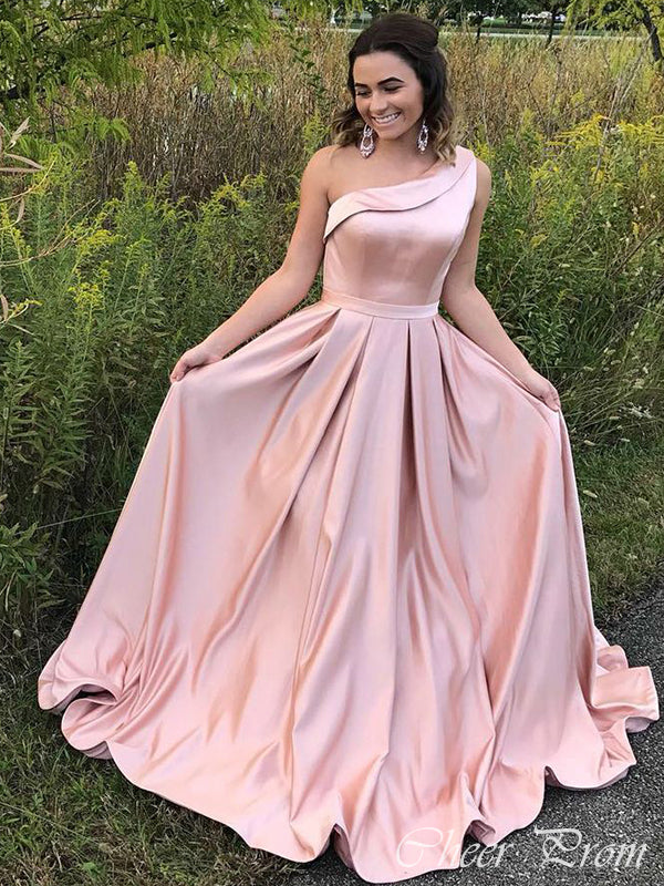 Elegant Pink A-Line One-Shoulder Popular Maxi Long Party Prom Dresses,Evening Dress Online, FM505