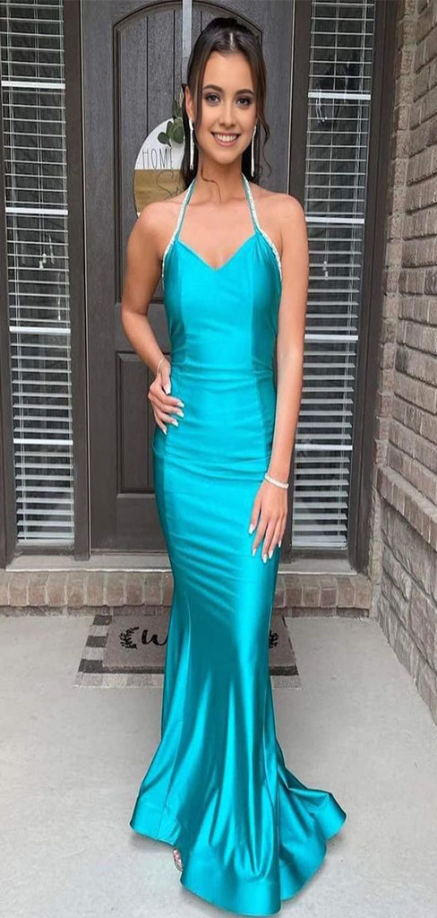 Charming Peacock Mermaid V Neck Halter Maxi Long Party Prom Dresses,Evening Gowns,FM65