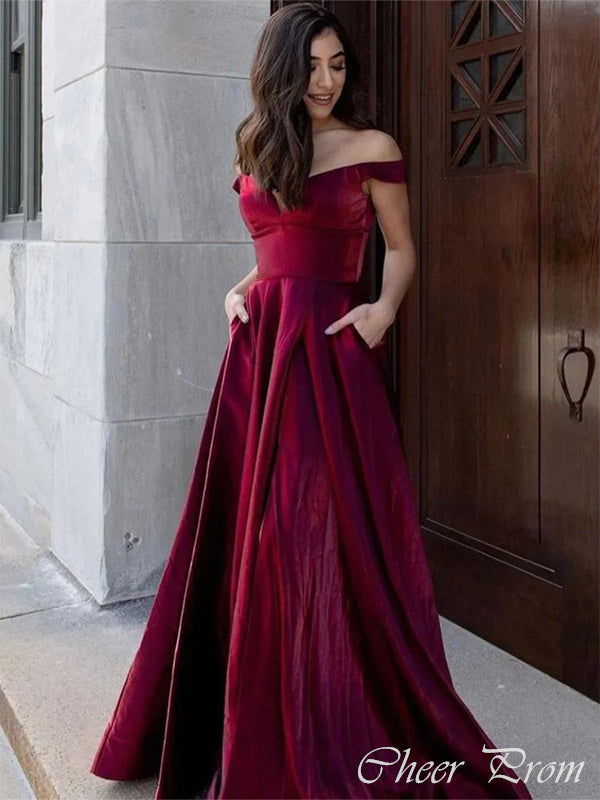 Elegant Red A-Line Off-Shoulder Popular Maxi Long Party Prom Dresses,Evening Dress Online, FM503