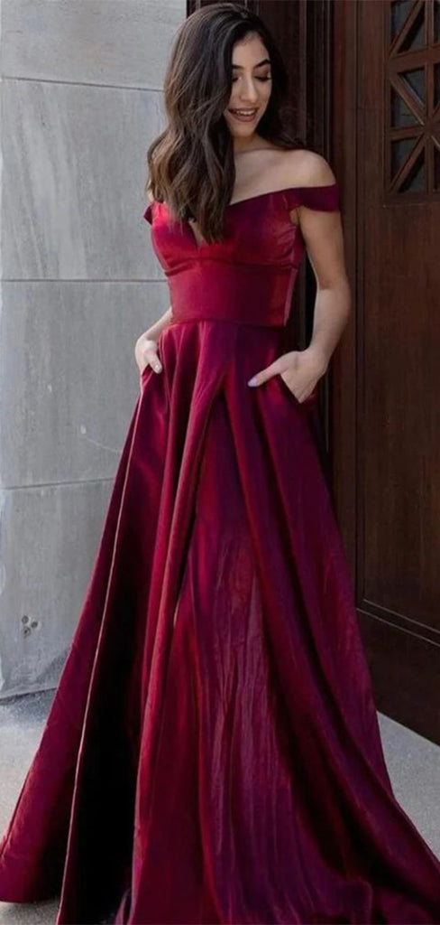 Elegant Red A-Line Off-Shoulder Popular Maxi Long Party Prom Dresses,Evening Dress Online, FM503