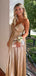 Beautiful Golden A-Line Spaghetti Straps&nbsp; Popular Maxi Long Evening Gowns, Formal, Birthday Party, FM421