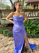 Elegant Lilac Mermaid Strapless Sleeveless Side Slit Maxi Long Party Prom Dresses,Evening Gowns,FM66