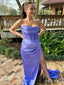 Elegant Lilac Mermaid Strapless Sleeveless Side Slit Maxi Long Party Prom Dresses,Evening Gowns,FM66