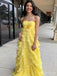 Elegant Yellow A-Line Strapless Sleeveless Ruffle Maxi Long Party Prom Dresses,Evening Gowns,FM67