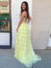 Gorgeous Light Yellow A-Line Strapless Lace Applique Ruffle Long Party Prom Dresses,Evening Gowns,FM68